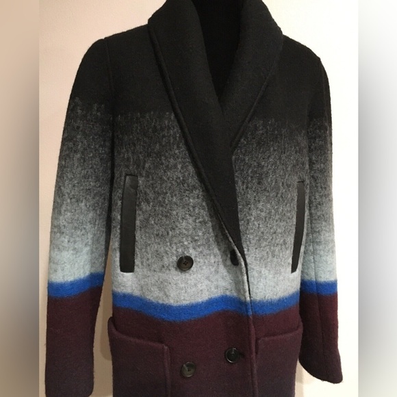 T By Alexander Wang Horizon Stripe Ombre Wool Car Coat Sz 0 - Picture 3 of 7